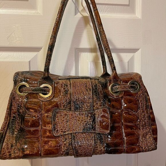 Unbranded Vera Pelle genuine leather croc print embossed shades of brown Satchel - Picture 5 of 14